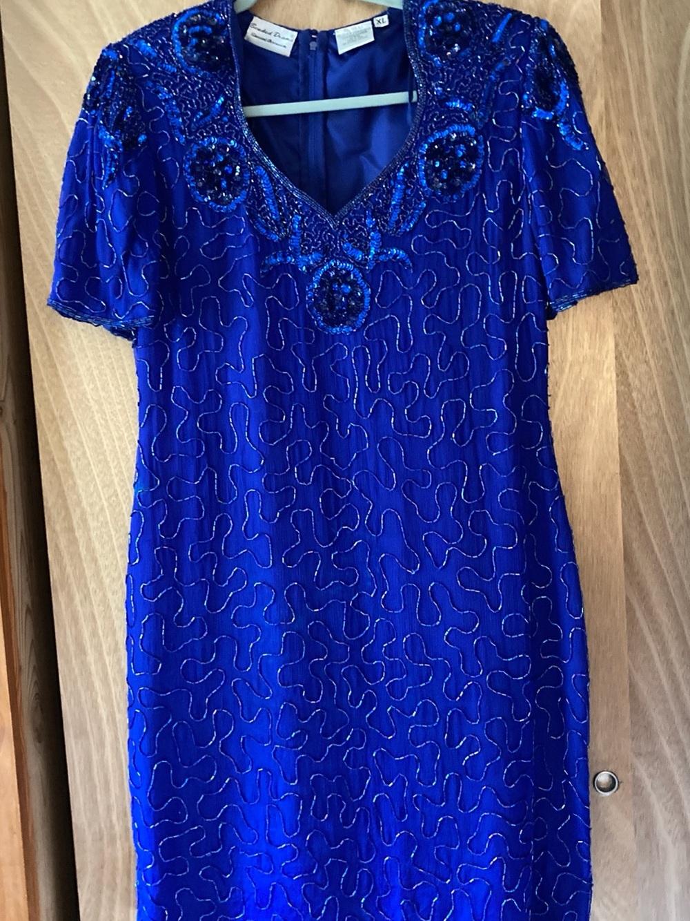 Beaded Cobalt Blue V-Neck Midi Dress